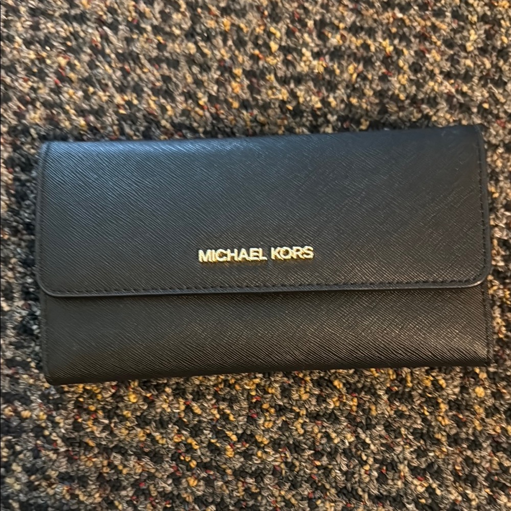 Michael Kors Black Leather Wallet with Gold Logo